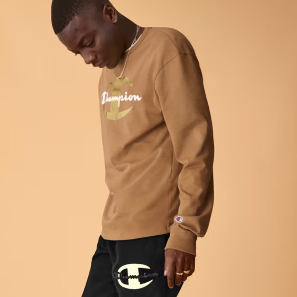 Men's Tan and Gold Longsleeves shirt | Champion x Timberland
